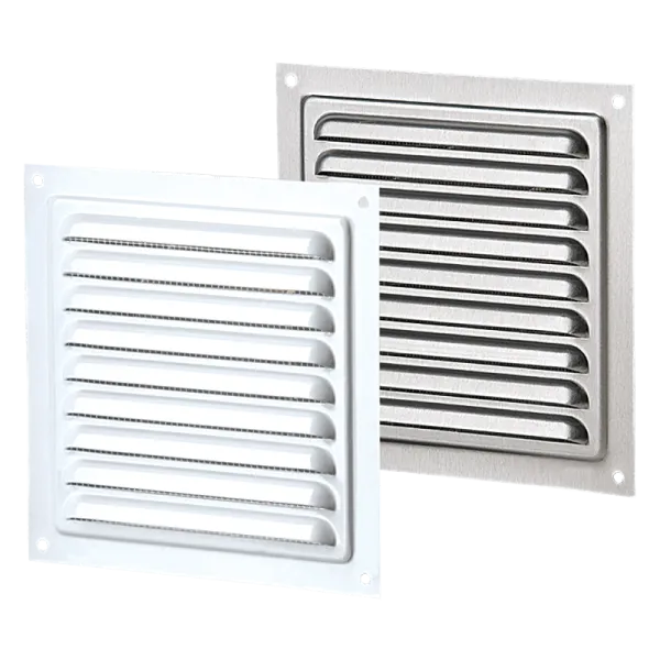 mvm150 Aluminium model and protecting insect screen, option with white polymer coating Air pass - 0.0060 m2. Decoration of exhaust vents of public, residential and industrial ventilation systems. For supply ventilation and air conditioning. Used for correct air flow distribution in premises. Internal or external wall and ceiling mounting.