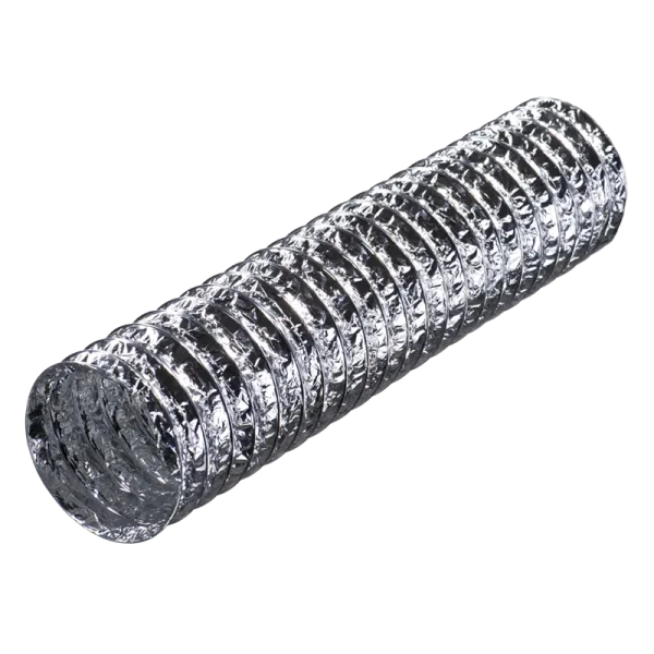 polyvent6058006 Flexible air duct from aluminium foil laminated with polyester. Size Ø 102 mm x 10 meter long Spiral frame from high-carbon steel wire. Pollution-free, no harmful substances emission during operation. No chlorine and cadmium content. High elasticity and temperature resistance: short-time resistance up to +250°С for M0, short-tome resistance up to +150°С for M1). High rupture and mechanical resisting features.