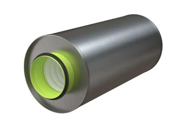 sordo a 125 500 Silencer / Sound attenuators for circular ducts A circular sound attenuator with circular connection spigots. Unique properties regarding fire-resistance class, fibre-migration proof design and sound attenuation. Patent-pending self-supporting fibre-migration proof surface lining and end wall solution. Fibre-migration proof with FarTex®100 mm shorter 50mm Mineral wool covered with special polyester woven fabric. Air tightness class D Excellent noise attenuation Included in the MagiCAD database Fire-resistance class EI30 to EI120*
*See the table for requisite safety distance The new SORDO is an industrially fabricated product designed for excellent sound attenuation and ease of installation. The standard SORDO is made of galvanised sheet steel. The connection spigots are fitted with rubber seal rings. Type-approved to Tightness Class D. SORDO has been granted type approval (TG SC0480-18) for Fire-resistance Classes E120. EI30, EI60 and EI120 provided that the safety distance required is complied with. Specified safety distance in the table refers to evacuating persons or 2.5 kW/m2. Connection dimensions: MM
100, 125, 160, 200, 250, 315, 400 Length:
500, 800, 1100