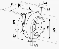 14 schema Inline centrifugal fans in steel casing with air flow up to 360 m³/h. AC Motor Speed-controllable Backward-curved blades