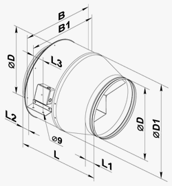 24 schema Inline centrifugal fans in steel casing with air flow up to 2350 m³/h. AC Motor Speed-controllable Backward-curved blades Low-noise modification (VKM…Q)