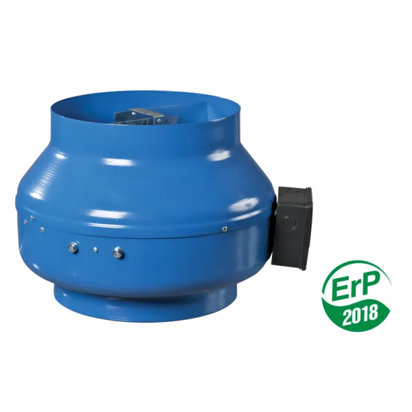 Inline centrifugal fans in steel casing with air flow up to 360 m³/h. AC Motor Speed-controllable Backward-curved blades