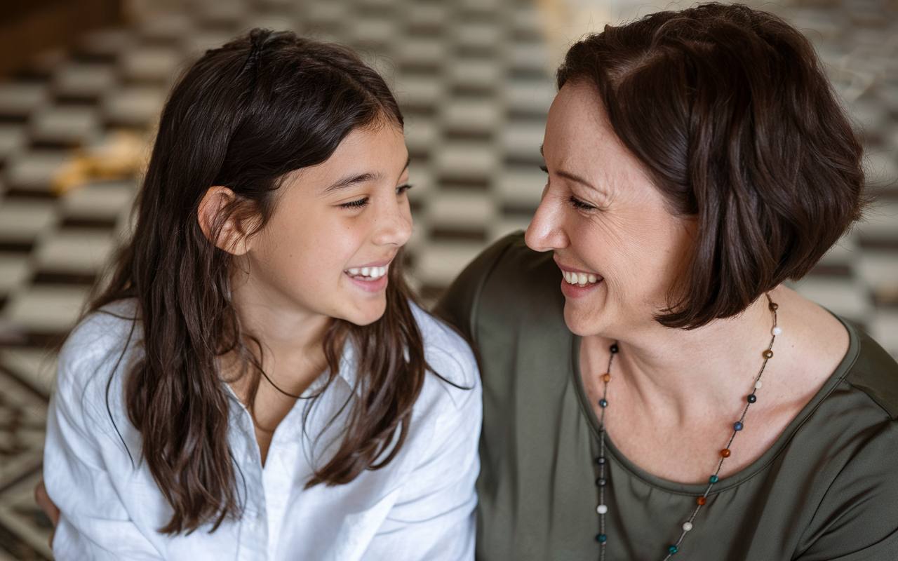 Mother and daughter smiling